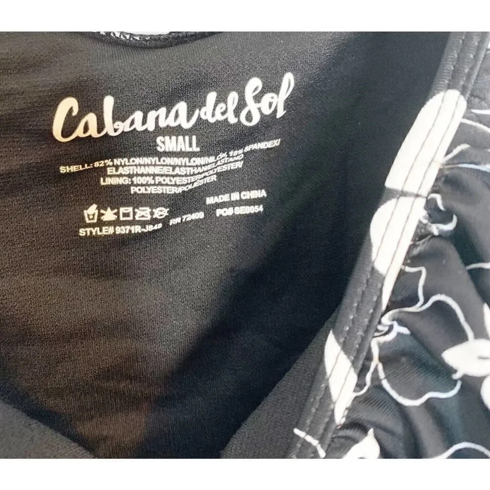 NWT Cabana del Sol Black w/Floral Print, Lined, Ruffled, One-Piece Swimsuit - S